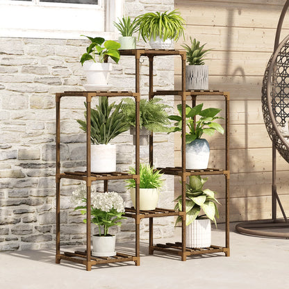 Tiered Wooden Plant Stand for 8 Pots - Versatile Indoor/Outdoor Ladder Shelf with Hanging Design for Living Room, Patio, Balcony, and Garden