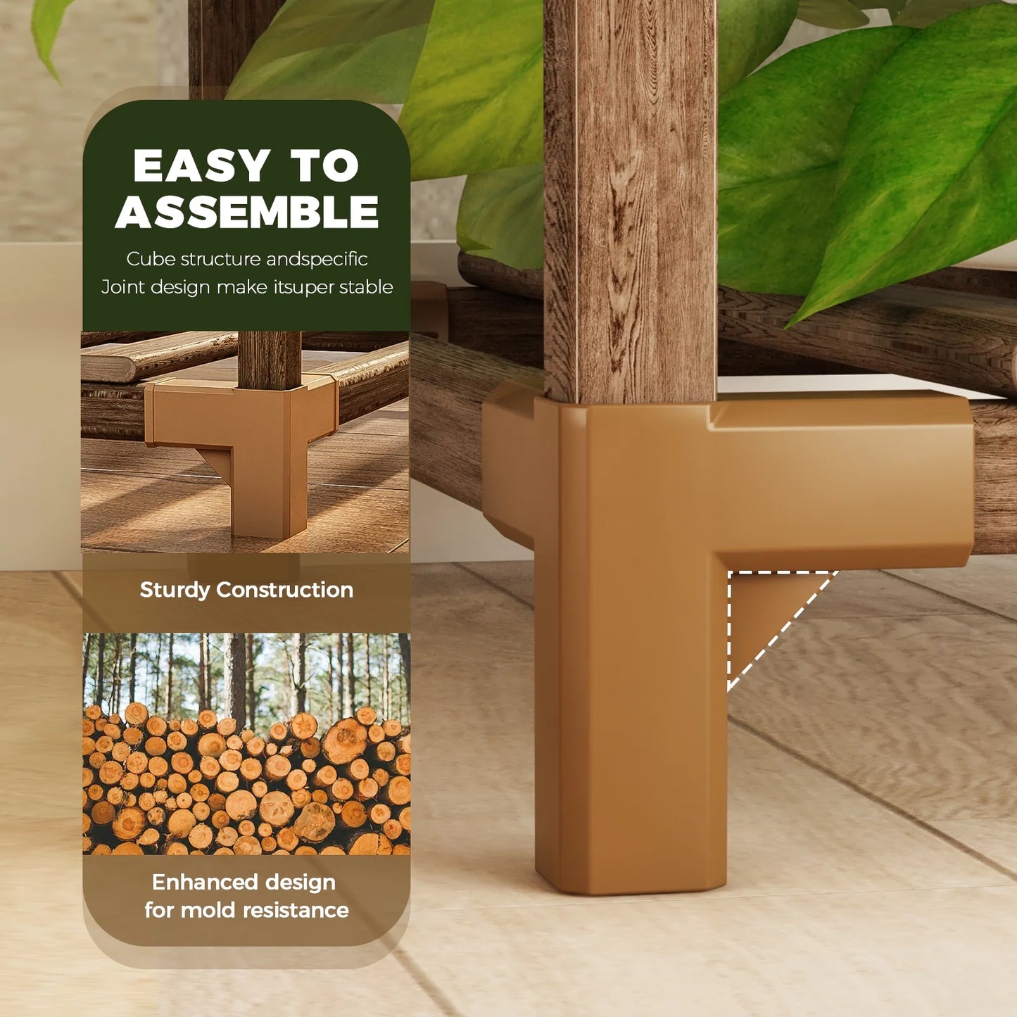 Tiered Wooden Plant Stand for 8 Pots - Versatile Indoor/Outdoor Ladder Shelf with Hanging Design for Living Room, Patio, Balcony, and Garden