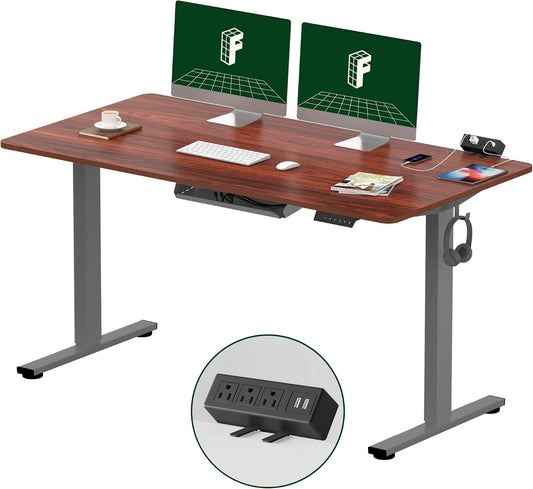 FLEXISPOT EN2 55" x 28" Mahogany Standing Desk with Power Strip Bundle