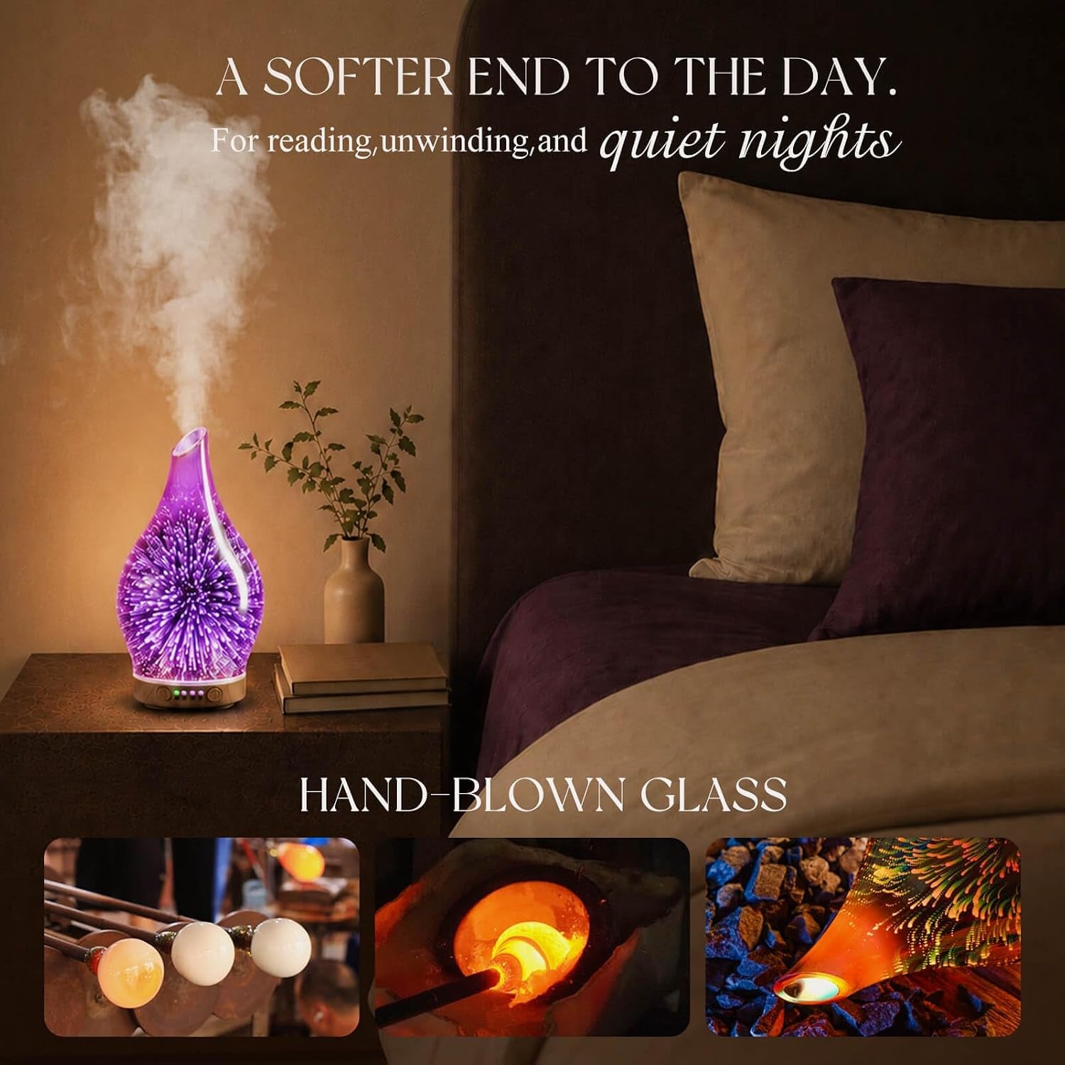 Essential Oil Diffuser 150Ml Handmade Glass Diffuser 6H Runtime