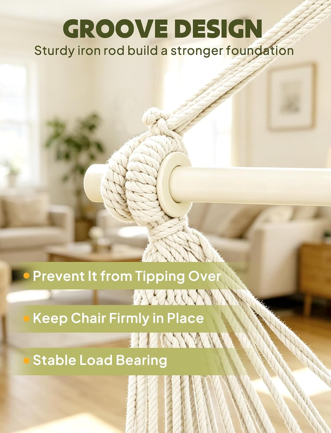 Hammock Chair with 500 lbs Capacity, Two Cushions, Spreader Bar, and Carabiner Strap