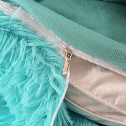 5-Piece Luxury Shaggy Duvet Cover Bedding Set - Ultra Soft Long Faux Fur (Aqua, Full/Queen)