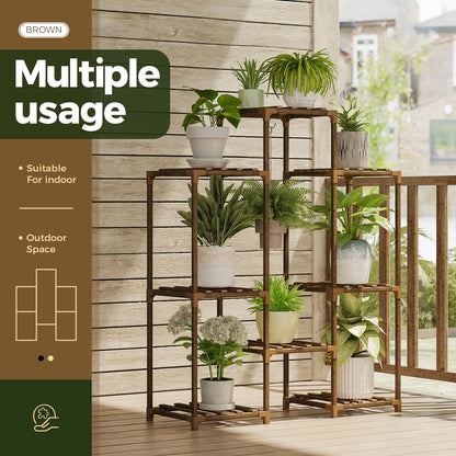 Tiered Wooden Plant Stand for 8 Pots - Versatile Indoor/Outdoor Ladder Shelf with Hanging Design for Living Room, Patio, Balcony, and Garden