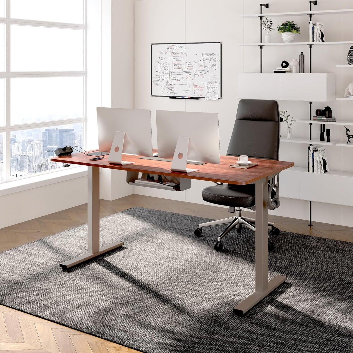 FLEXISPOT EN2 55" x 28" Mahogany Standing Desk with Power Strip Bundle