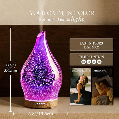 Essential Oil Diffuser 150Ml Handmade Glass Diffuser 6H Runtime